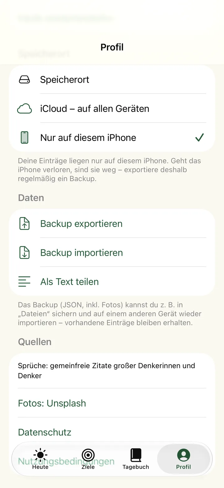 Speicherort – In deiner iCloud oder nur auf diesem iPhone – du entscheidest.